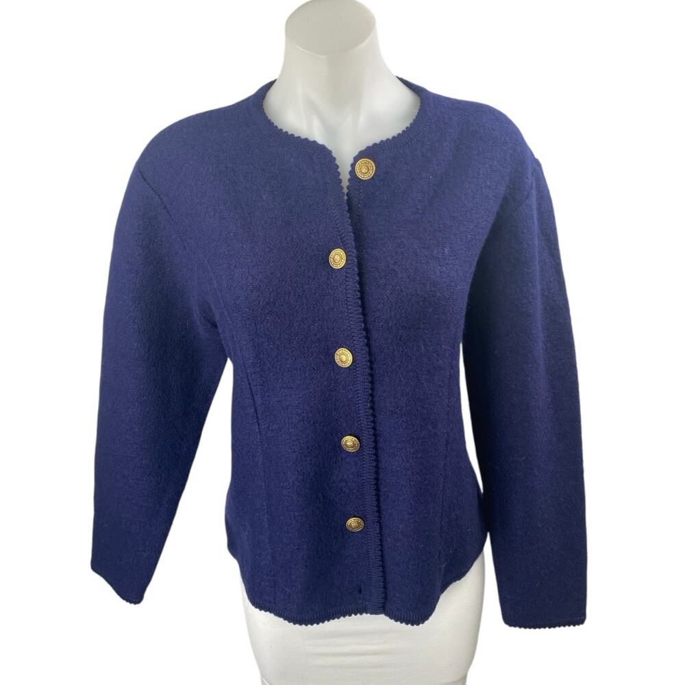 Vintage Tally-Ho Blue Wool Long Sleeve Gold Button Blazer Cardigan Sweater M